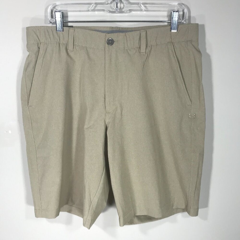 Under Armour Mens Short 36 Beige NEW Heat Gear Cooling Golf Casual Stretch Waist